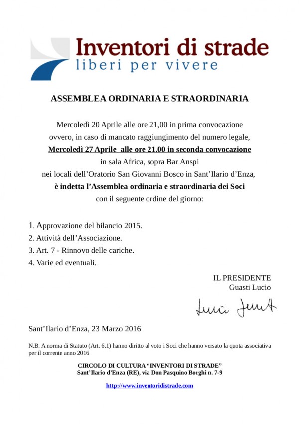 2016-03 Convocazione Assemblea Soci